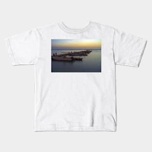 A Row of Colourful Boats Moored at the Jetty at Dusk Kids T-Shirt